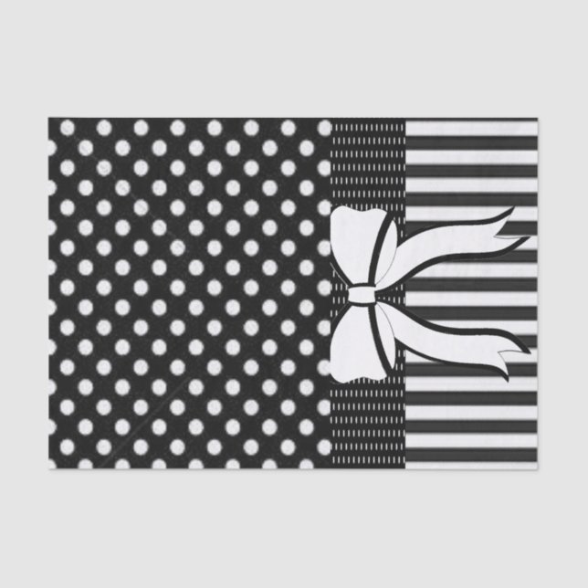 Tissue Paper Polkadot Stripes Bow Black White (Front)