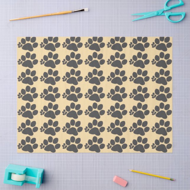 Tissue Paper - Polydactyl Paw Print on Beige (Craft)