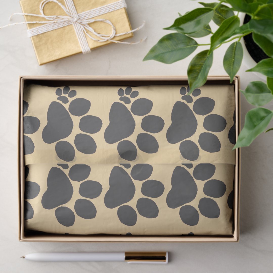 Tissue Paper - Polydactyl Paw Print on Beige (Gift)