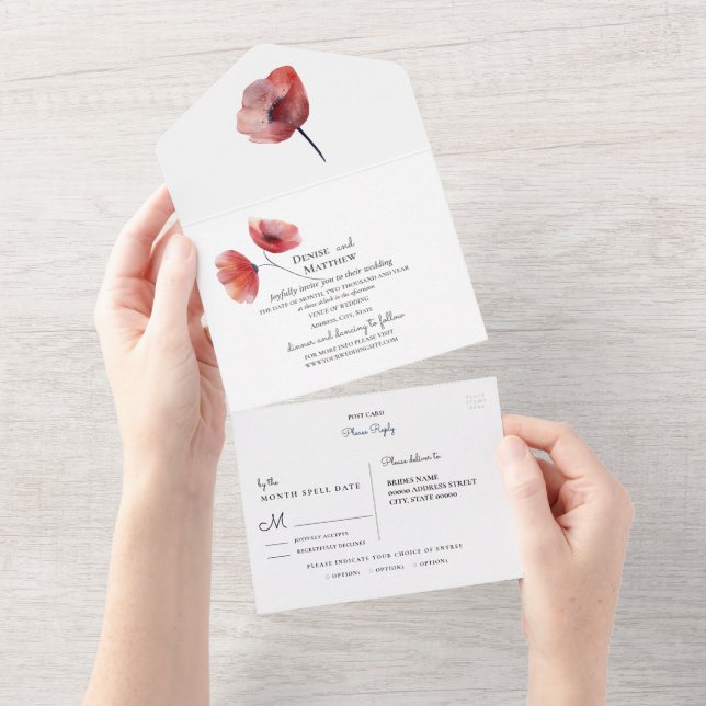 Tissue Paper Poppies Wedding Invitation (Tearaway)
