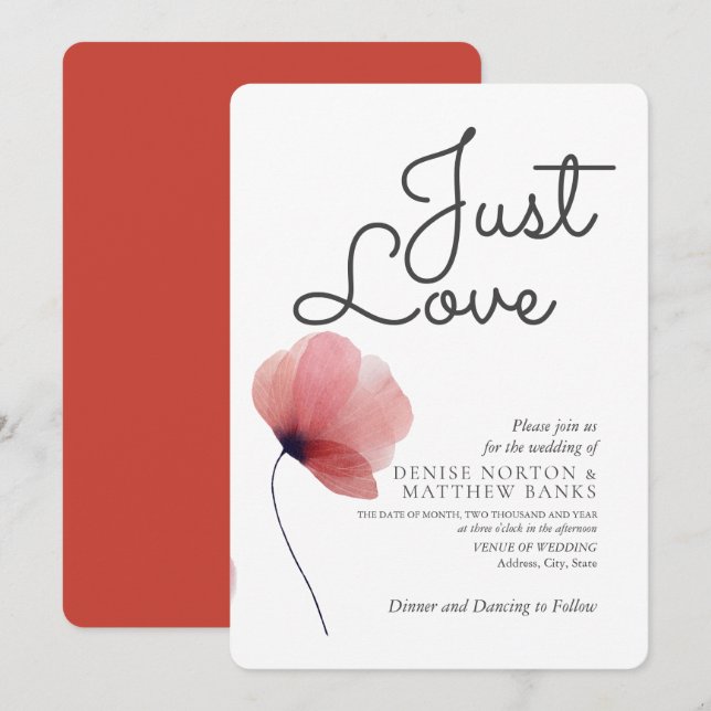 Tissue Paper Poppies Wedding Invitation (Front/Back)