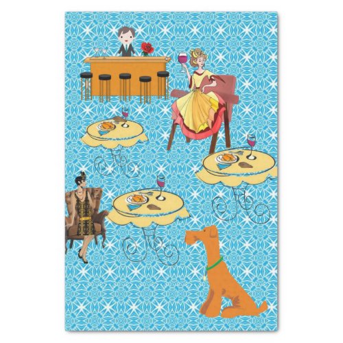 Tissue Paper Retro Woman Dog Dinning