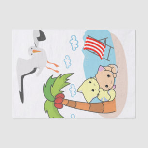 Tissue Paper Seagull Cat Dog Palm Tree Beach