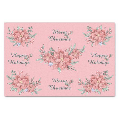 Tissue Paper Set 2 Pink Poinsettia Christmas