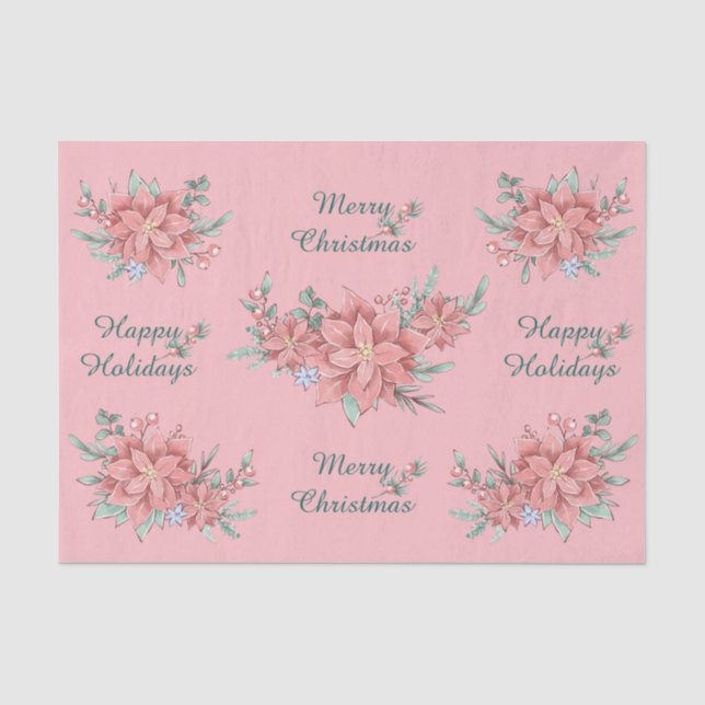 Tissue Paper Set (2) Pink Poinsettia Christmas (Front)