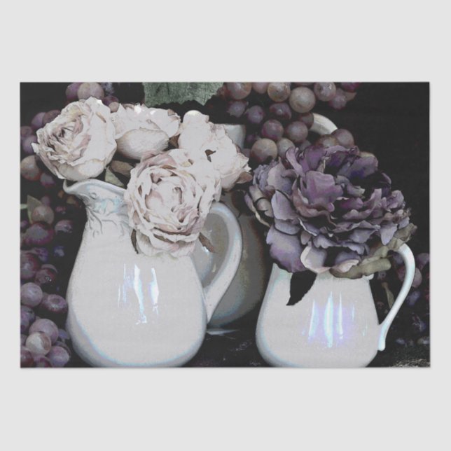 Tissue Paper set of 2 Pitchers, Grapes and Flowers (Front)