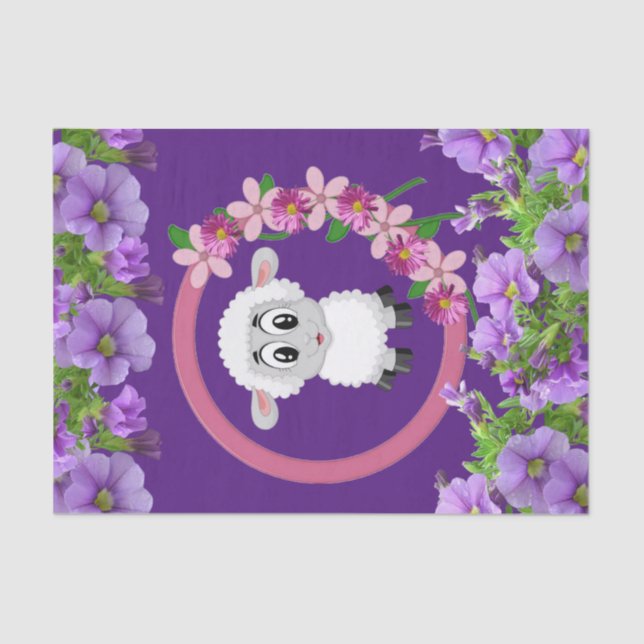 Tissue Paper Sheep Floral Purple (Front)