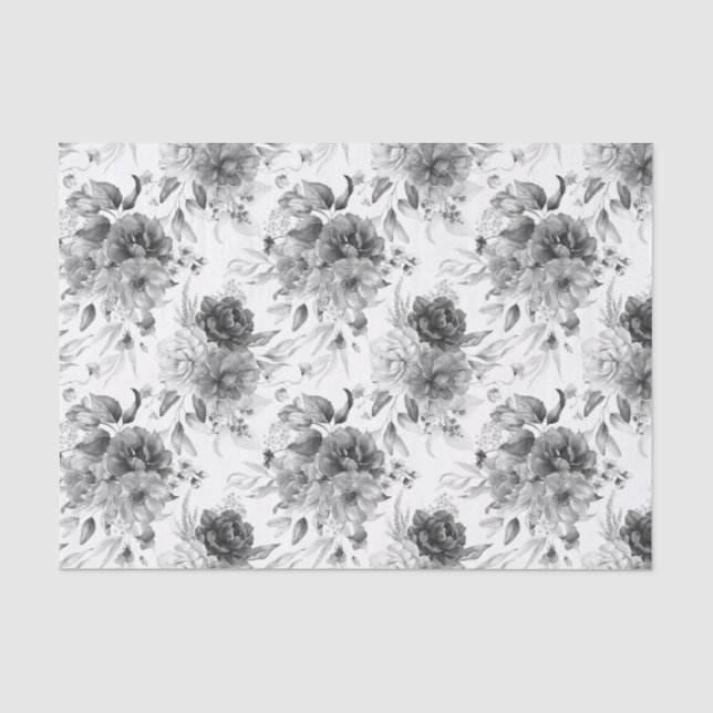 Tissue Paper Small Pattern Black & White Peonies (Front)