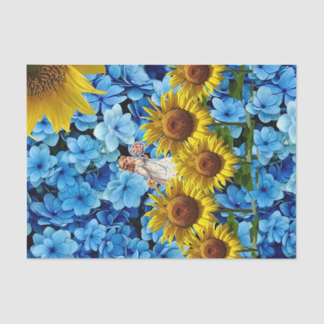 Tissue Paper Sunflower Blue Black Floral (Front)