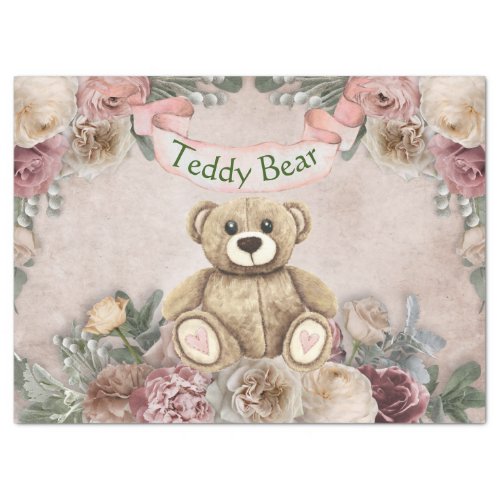 Tissue Paper Vintage Flowers  Teddy Bear