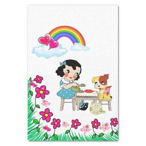 Tissue Paper Vintage Girl Dog Cat Floral