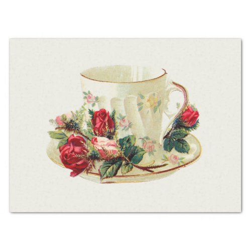 TISSUE PAPER  VINTAGE TEACUP AND FLOWERS