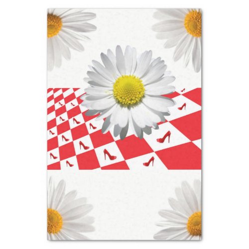 Tissue Paper White Daisy Red Checkered Heels