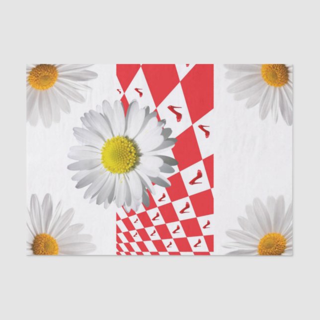 Tissue Paper White Daisy Red Checkered Heels (Front)