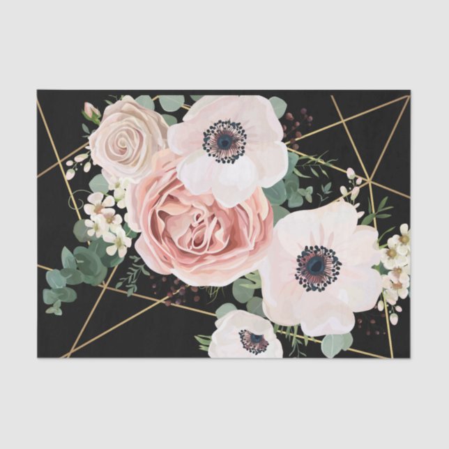Tissue Paper Wrapping Geometric Garden Rose Black (Front)