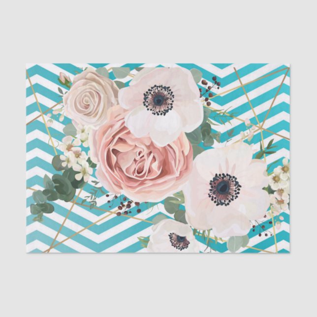 Tissue Paper Wrapping Geometric Rose Chevron Teal (Front)