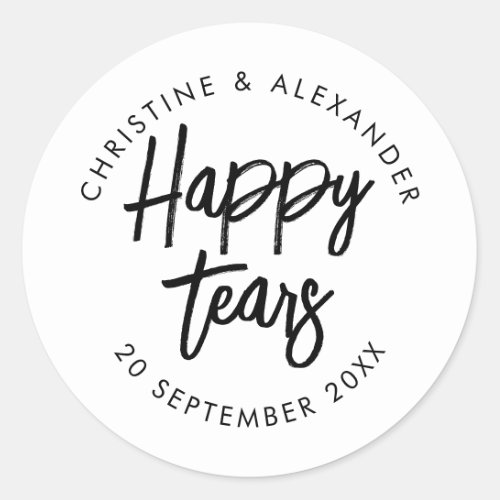 Tissues for your happy tears minimal wedding favor classic round sticker