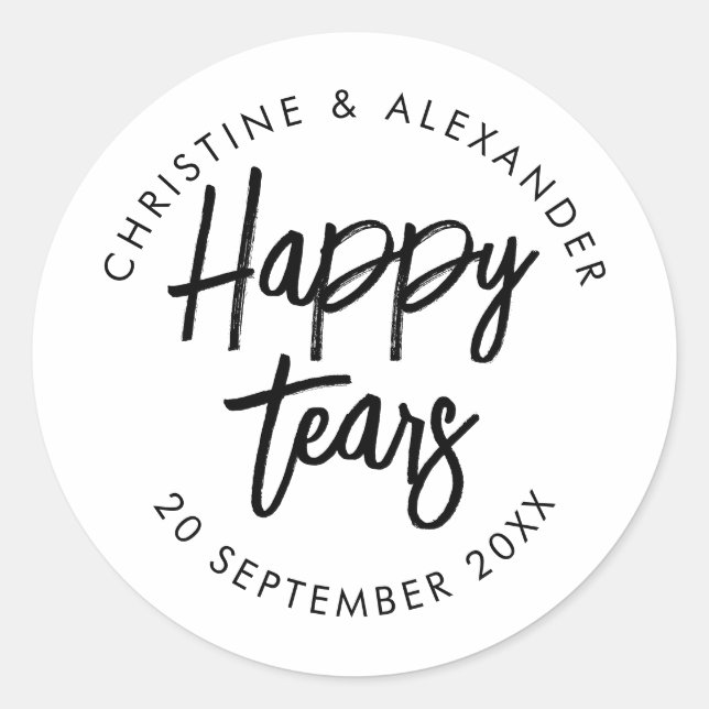 Tissues for your happy tears minimal wedding favor classic round sticker (Front)