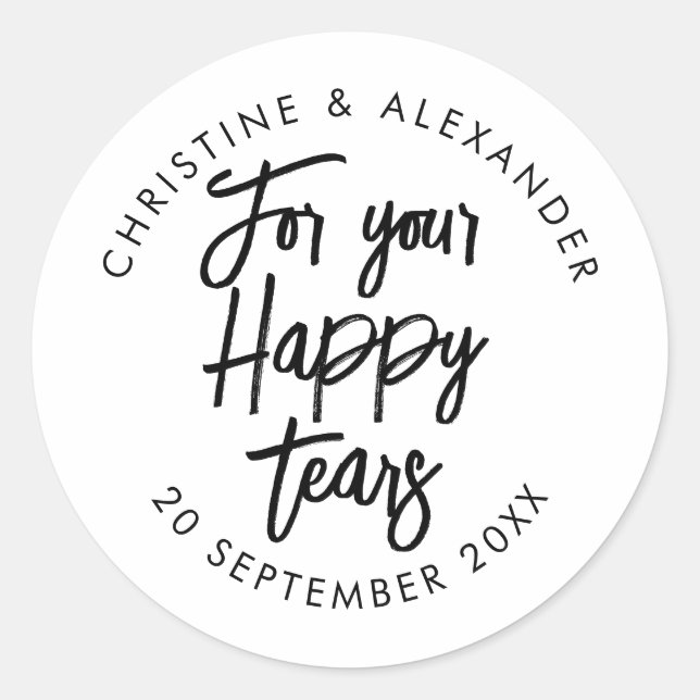 Tissues for your happy tears minimal wedding favor classic round sticker (Front)