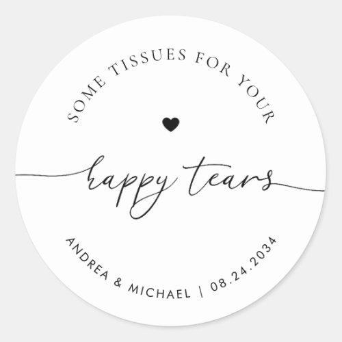 Tissues For Your Happy Tears Modern Wedding Heart Classic Round Sticker