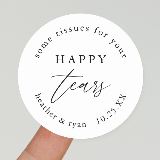 Tissues for your Happy Tears Wedding Tissues Favor Classic Round Sticker (Creator Uploaded)