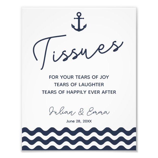tissues wedding sign Navy nautical wedding (Front)