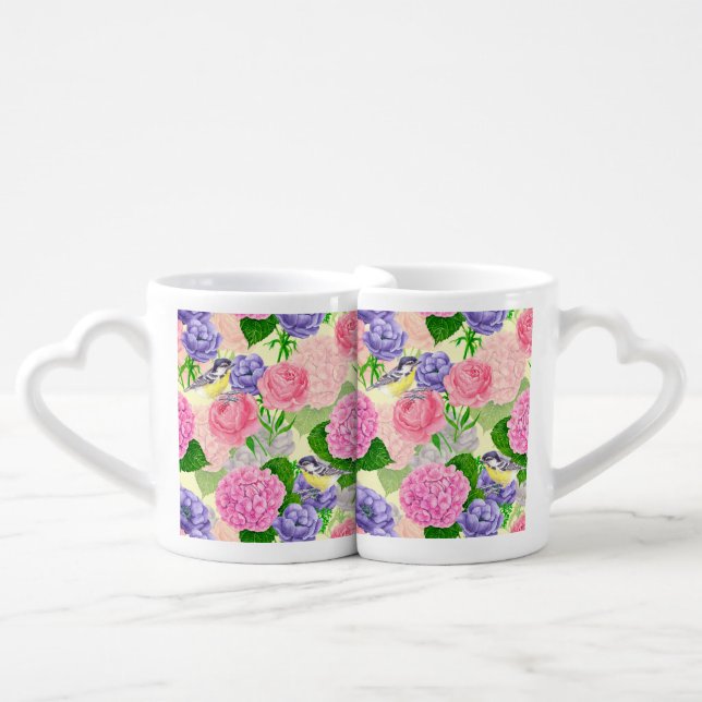 Tit bird and flowers coffee mug set (Front Nesting)