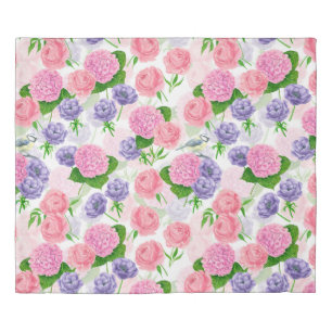 Tit bird and flowers duvet cover