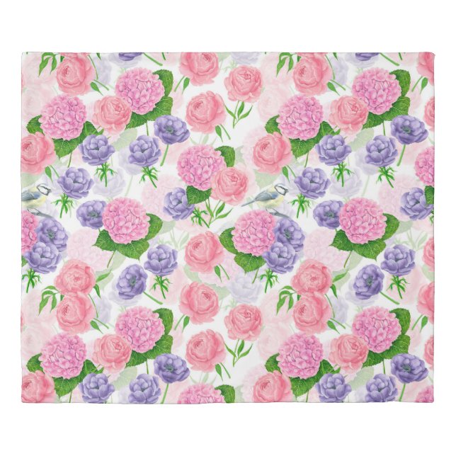 Tit bird and flowers duvet cover (Front)