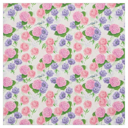 Tit bird and flowers fabric