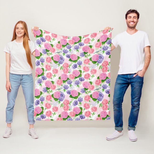 Tit bird and flowers fleece blanket (In Situ)