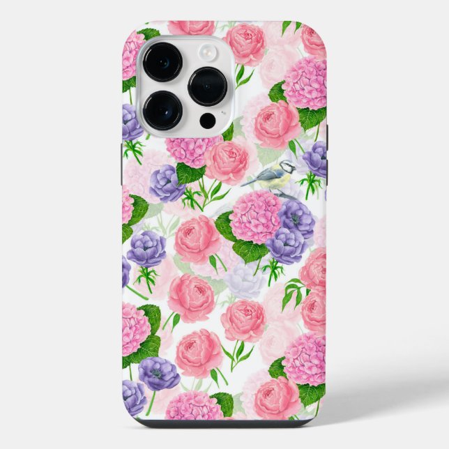 Tit bird and flowers iphone case (Back)