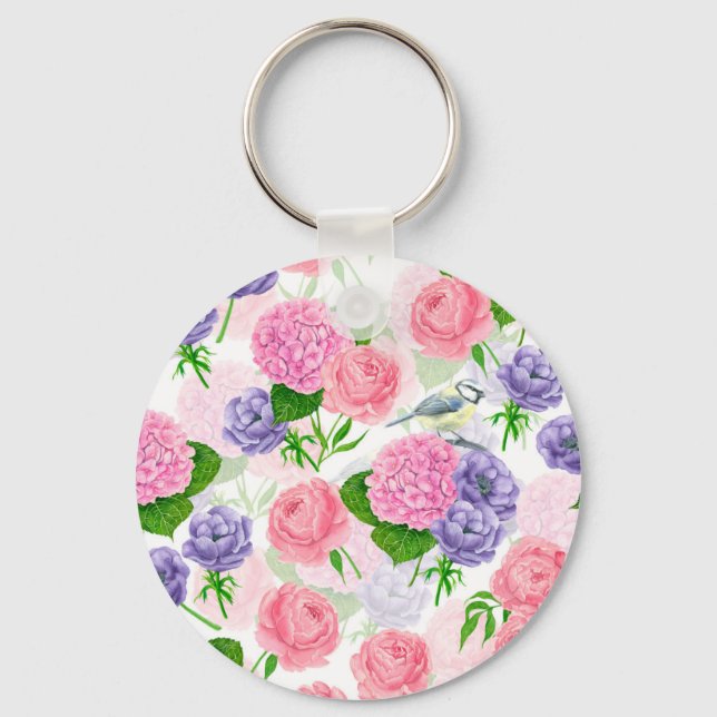 Tit bird and flowers keychain (Front)