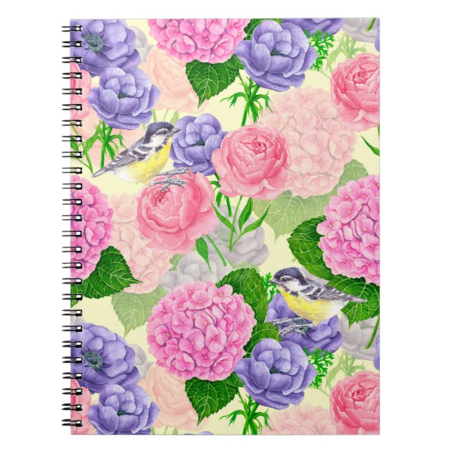 Tit bird and flowers notebook (Front)