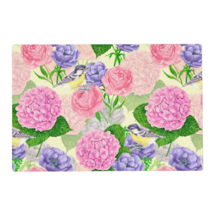 Tit bird and flowers placemat