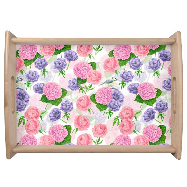 Tit bird and flowers serving tray (Front)
