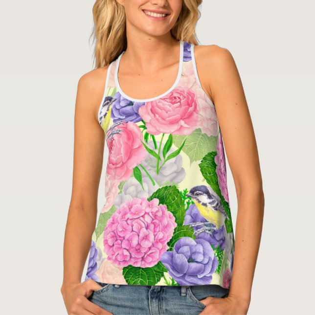 Tit bird and flowers tank top (Front)
