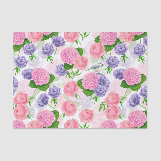 Tit bird and flowers tissue paper (Front)