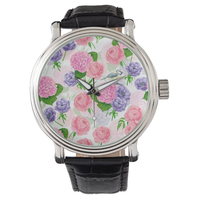 Tit bird and flowers watch (Front)