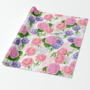 Tit bird and flowers wrapping paper