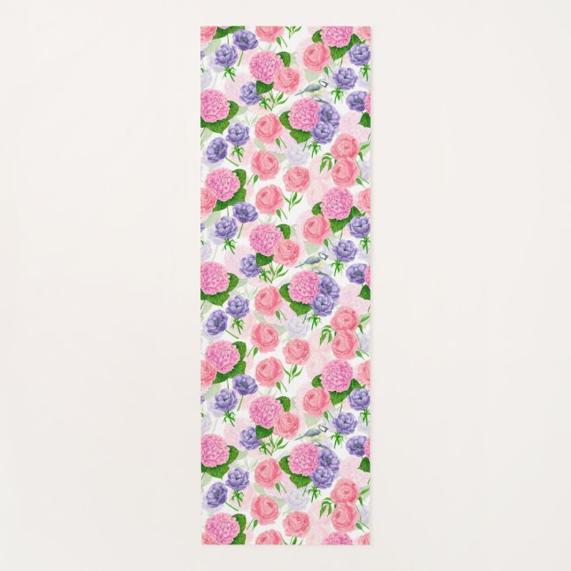Tit bird and flowers yoga mat (Front)