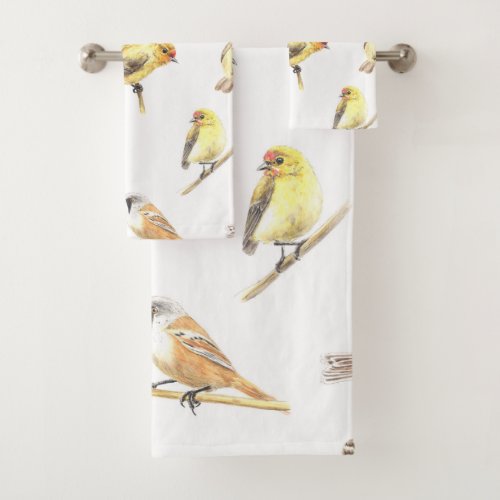 Tit birds pattern bath towel set