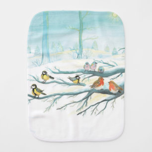 Tit birds, Red Robins & Common chaffinch Winter Baby Burp Cloth