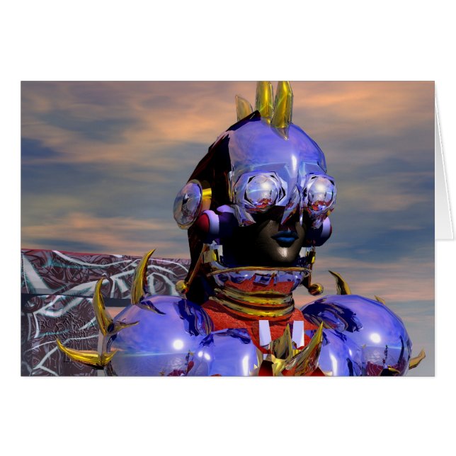 TITAN CYBORG PORTRAIT Blue Science Fiction,Scifi Cards (Front Horizontal)