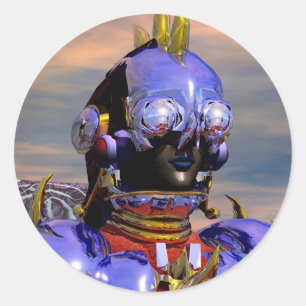 TITAN CYBORG PORTRAIT Blue Science Fiction,Scifi Classic Round Sticker