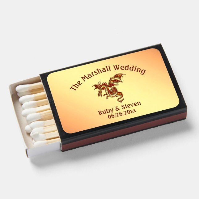 Titan Dragon Names & Date Favor Matchboxes (Front Open)