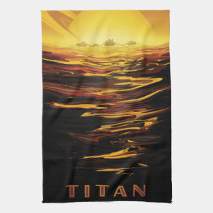 Titan largest moon of Planet Saturn Kitchen Towel