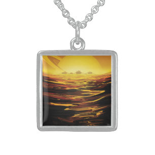 Titan largest moon of Planet Saturn Sterling Silver Necklace