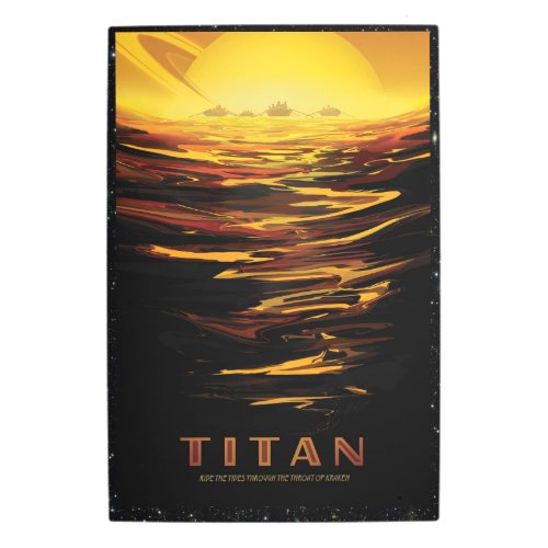 Titan Moon of Saturn space destination advert Metal Print