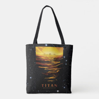 Titan Moon of Saturn space destination advert Tote Bag
